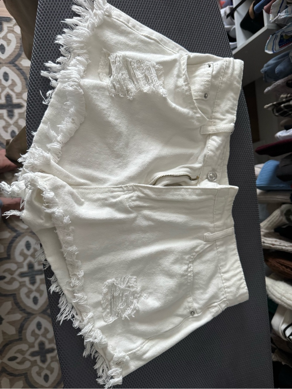 White Distressed Frayed Hem Women's Denim Shorts